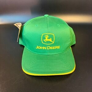 John Deere Green Yellow Cotton Snapback Baseball Cap Logo‎ Hat OSFM New